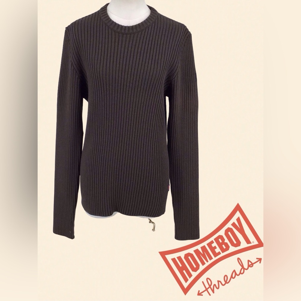 Belstaff Black Crewneck Sweater with Ribbed Knit
